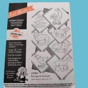 Aunt Marthas Farmyard Animals Embroidery Transfer Pattern 3906 Iron On Reusable